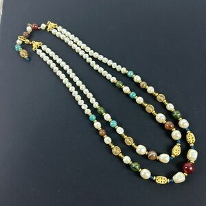 Vintage 80’s Liz Claiborne double strand pearl gemstone necklace